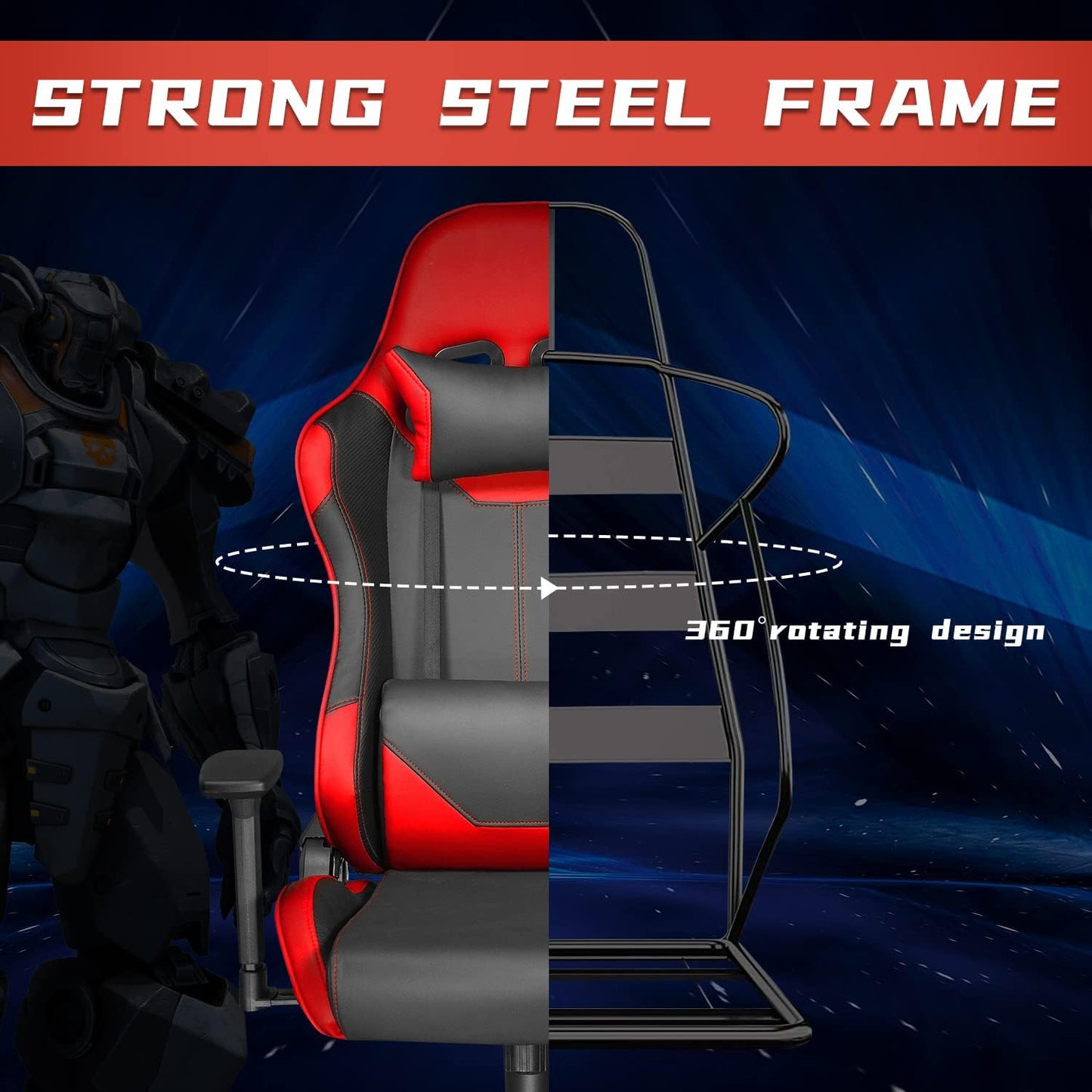 Ergonomic High Back Gaming Chair 400Lbs, Office Chair Computer Chair with Headrest Lumbar Support, Video Gaming Chair for Teens with Adjustable Armrest(Red)