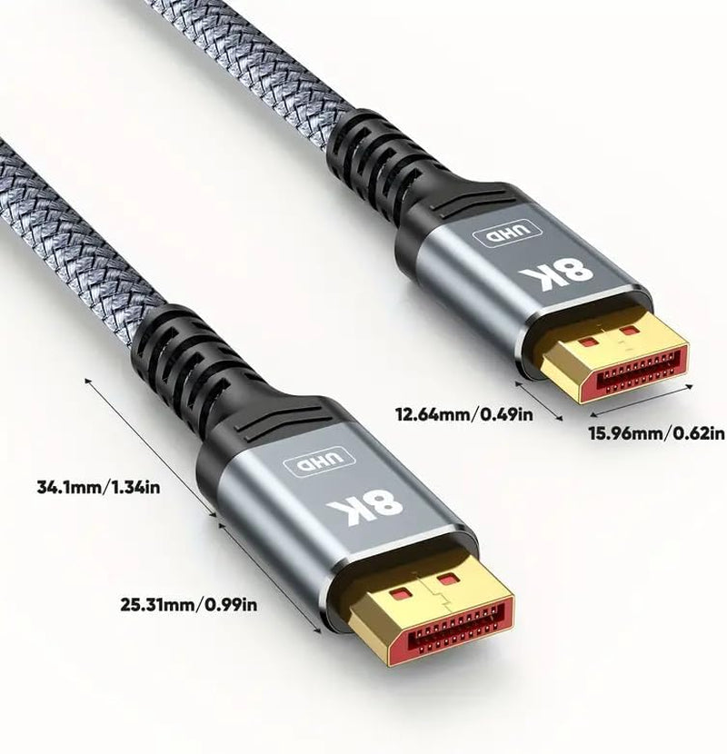 8K Displayport 1.4 Cable, VESA Certified 6.6FT DP Cord (8K@60Hz, 4K@144Hz, 2K@240Hz/165Hz), 32.4Gbps High Speed Display Port Cable for Gaming Monitor, Hdr/Freesync/G-Sync, Braided, Grey