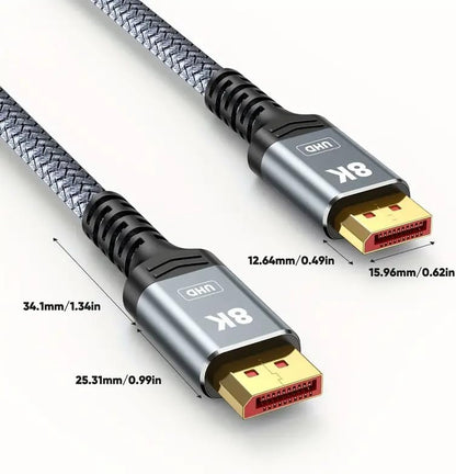 8K Displayport 1.4 Cable, VESA Certified 6.6FT DP Cord (8K@60Hz, 4K@144Hz, 2K@240Hz/165Hz), 32.4Gbps High Speed Display Port Cable for Gaming Monitor, Hdr/Freesync/G-Sync, Braided, Grey